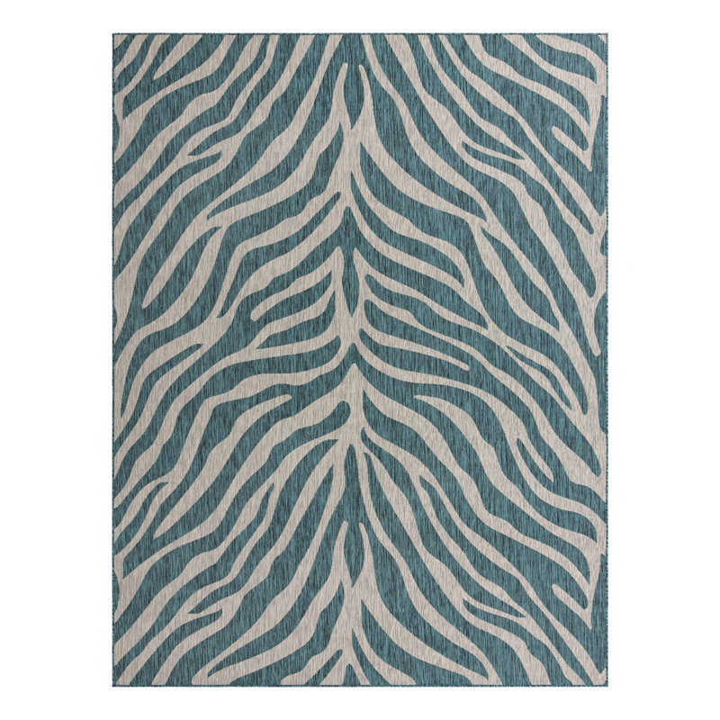 Teal Tsavo Indoor/Outdoor Safari Rug, Rectangle 9' x 12'