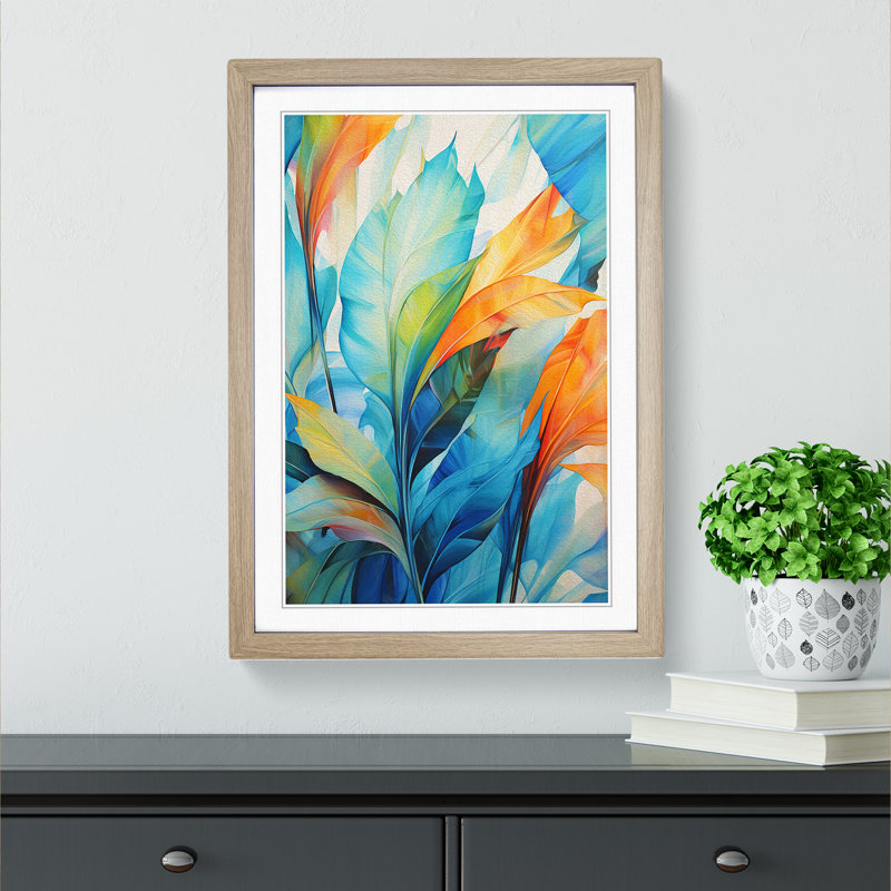 Tropical Leaf Abstract - Single Picture Frame Print on Wood, 34cm H x 25cm W, Oak Framed