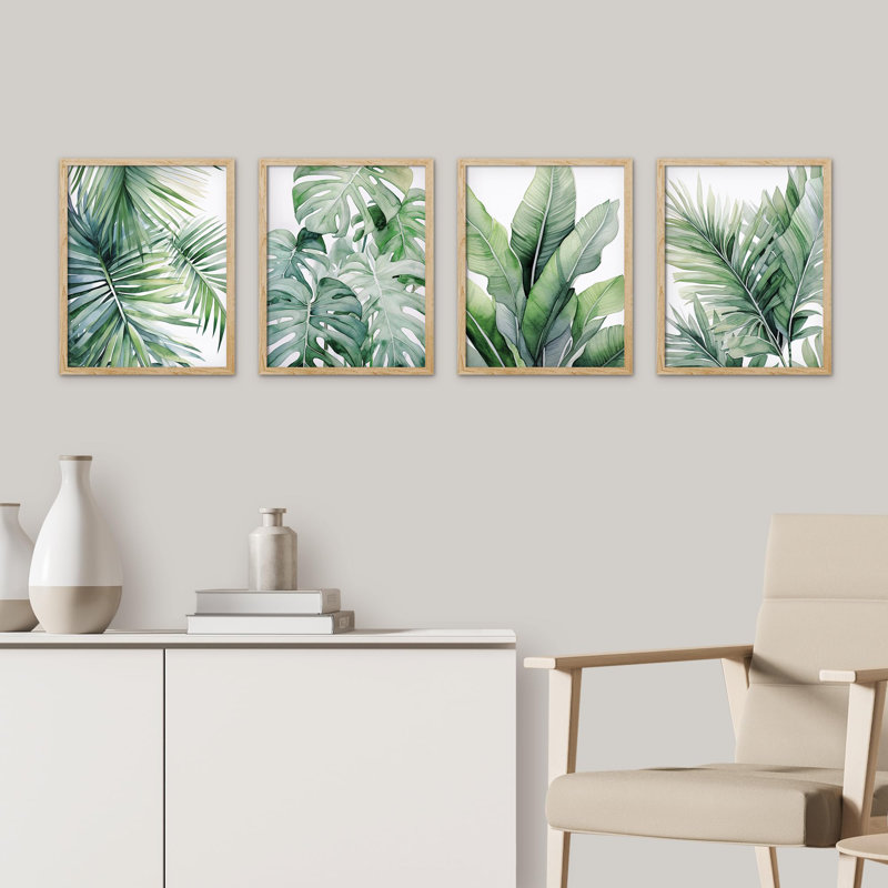 Plantes de la jungle tropicale, feuilles vertes, 4 pièces, Naturel, H 16 po x l 12 po