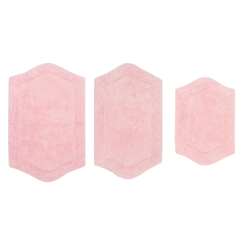 Morissette 100% Cotton Bath Rug, Non-Slip, Quick Dry, Machine Washable - 3 Piece Set, Pink