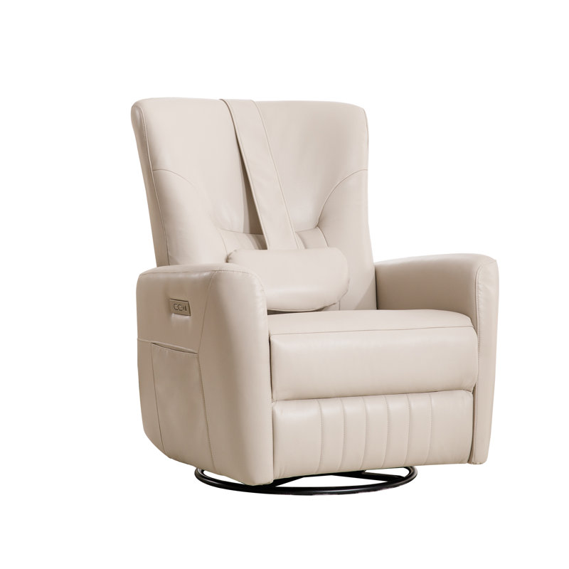 32.7'' W  Power Recliner Swivel Rocker Breathable Leather Recliner With Adjustable Headrest, USB & Type C Ports, Pockets