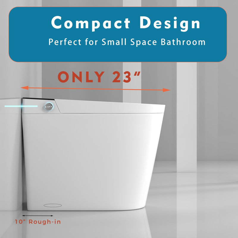 Yingze Small Bathroom Smart Toilet, 10" Rough-In, Bidet, Heated Seat, Black