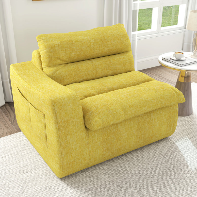Canapé de plancher confortable et moderne pour diverses pièces, améliorant la détente, Jaune, Face à la droite