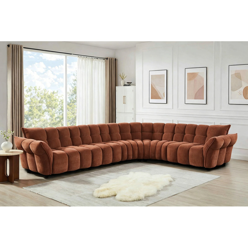 Minimore Modern Style 145.3" W Marigold L Shape 6s Sofa, Rust