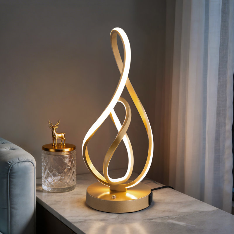 15.4" Metal Novelty Touch Control Dimmable Led Table Lamp With Usb Ports, Angle Adjustable, Gold
