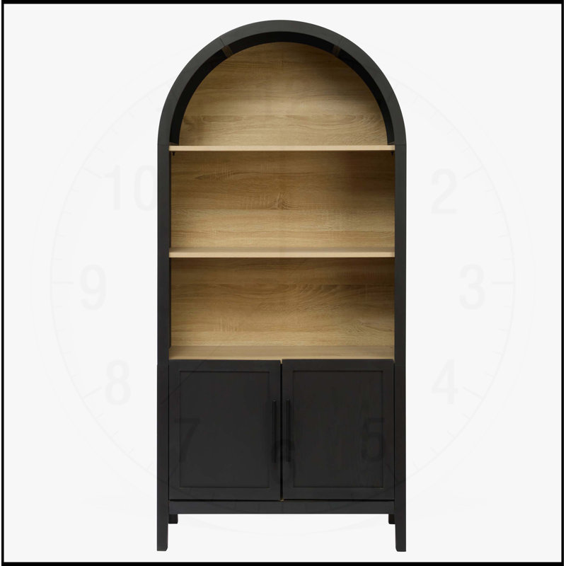 66.70 Inch Tall Arched Bookcase with Storage, Mid-Century Modern 3-Tier Cabinet with Door, Open Display Shelves for Various Rooms