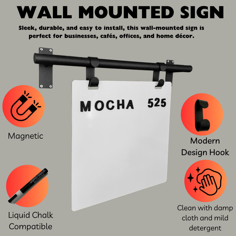 Wall Mounted Hanging Display Sign, Black/White