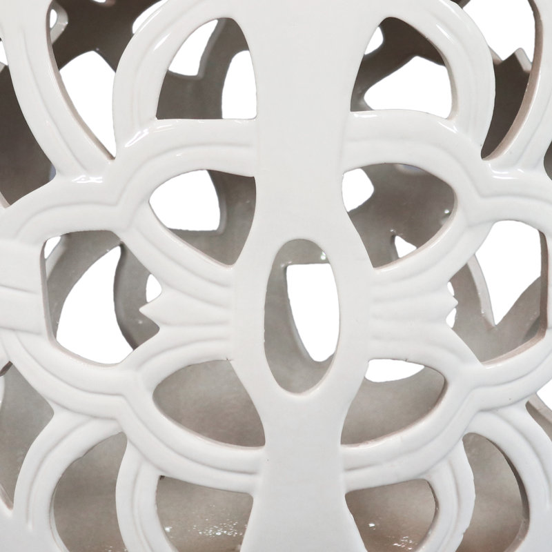 Kyran Quatrefoil 18" Ceramic Garden Accent Stool, White