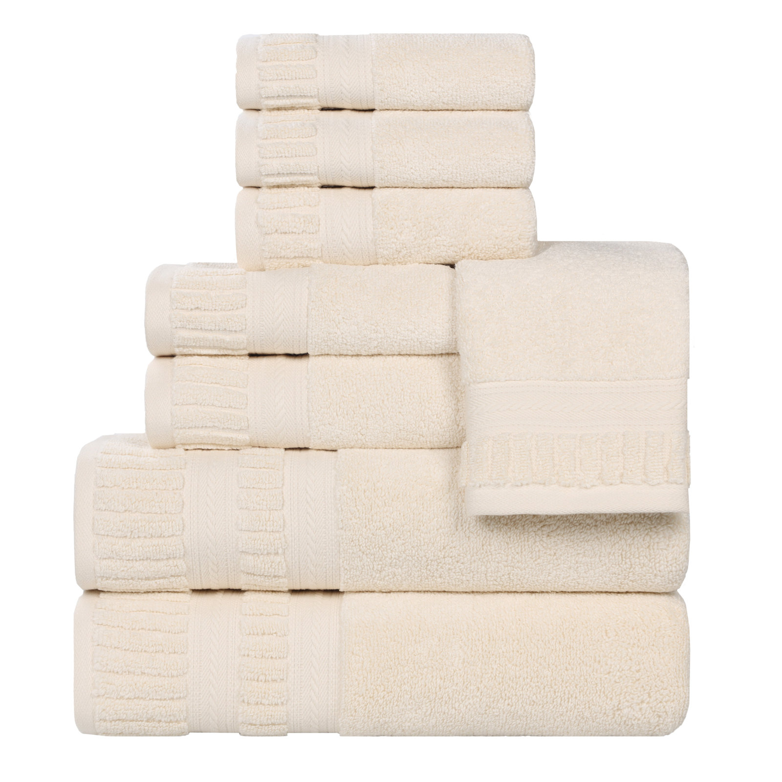 Zero-Twist Cotton Towel Set, Ivory, 8 Piece Towel Set