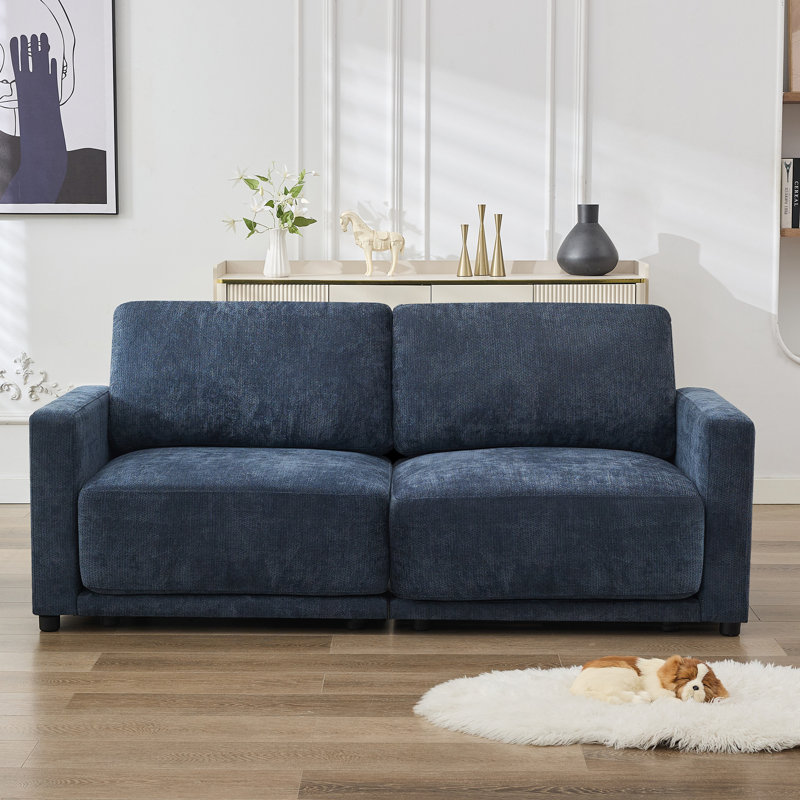 Causeuse à accoudoirs carrés 77,4 po, Bleu