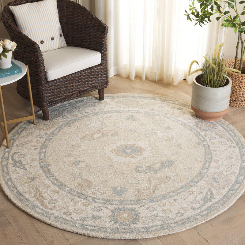 Tapis oriental en laine touffeté à la main Ebony, Rond 6 po