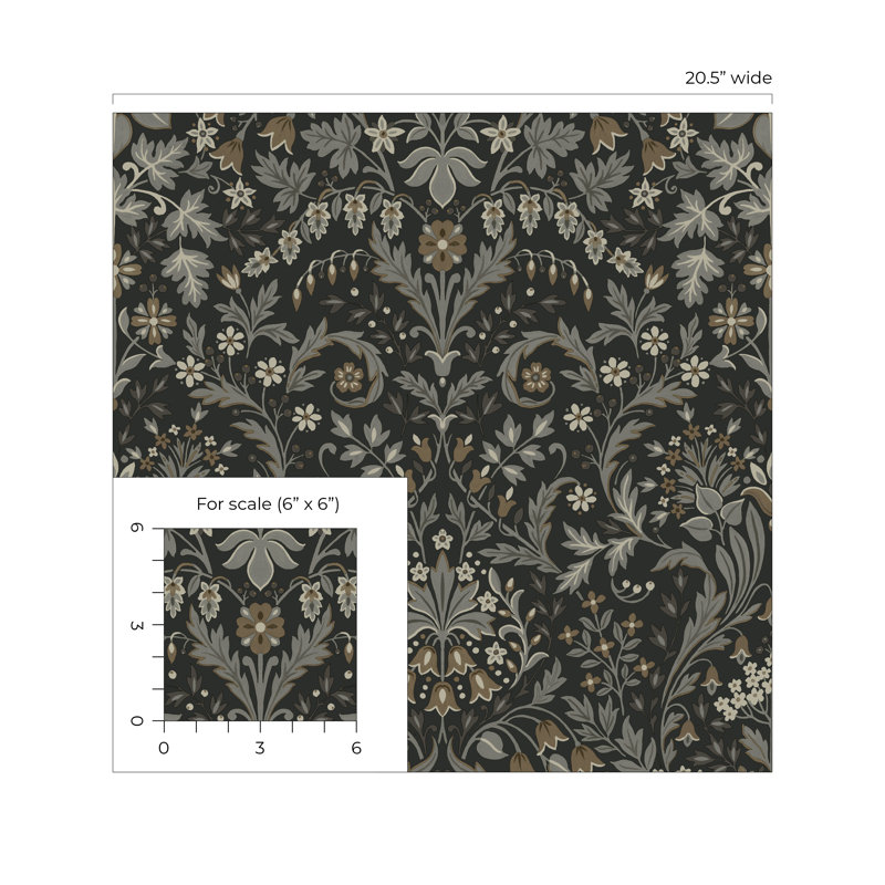 Winston Porter Charcoal & Pavestone Filigree Floral Peel And Stick Wallpaper - 20.5 In. W 9 Ft. L Roll
