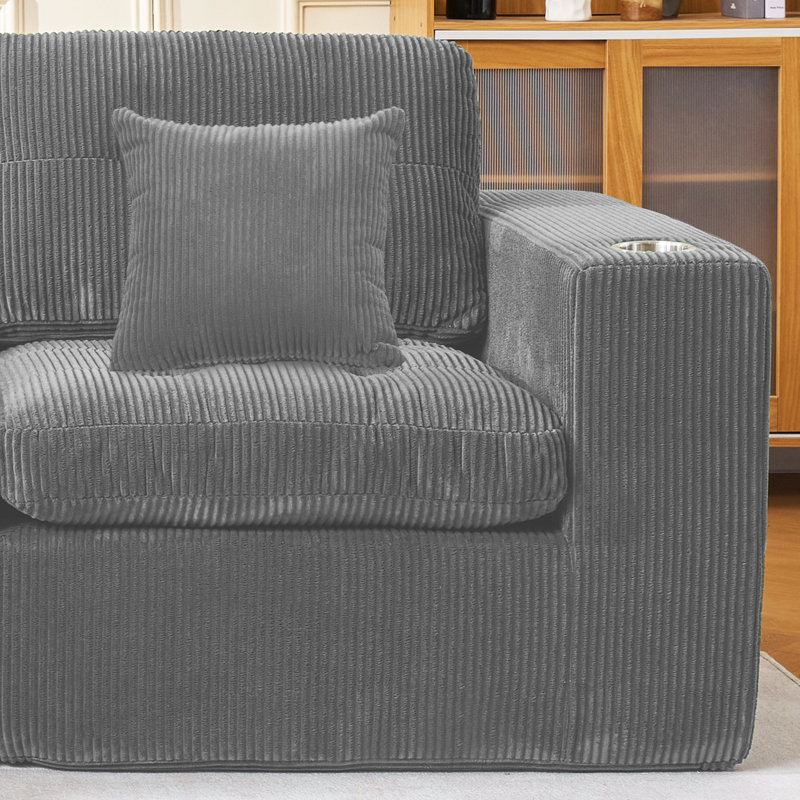 Canapé modulaire en L réversible de 105 po avec repose-pieds et coussins, canapé en tissu d'ameublement en velours côtelé moelleux et moderne, canapé spacieux pour salon et appartement