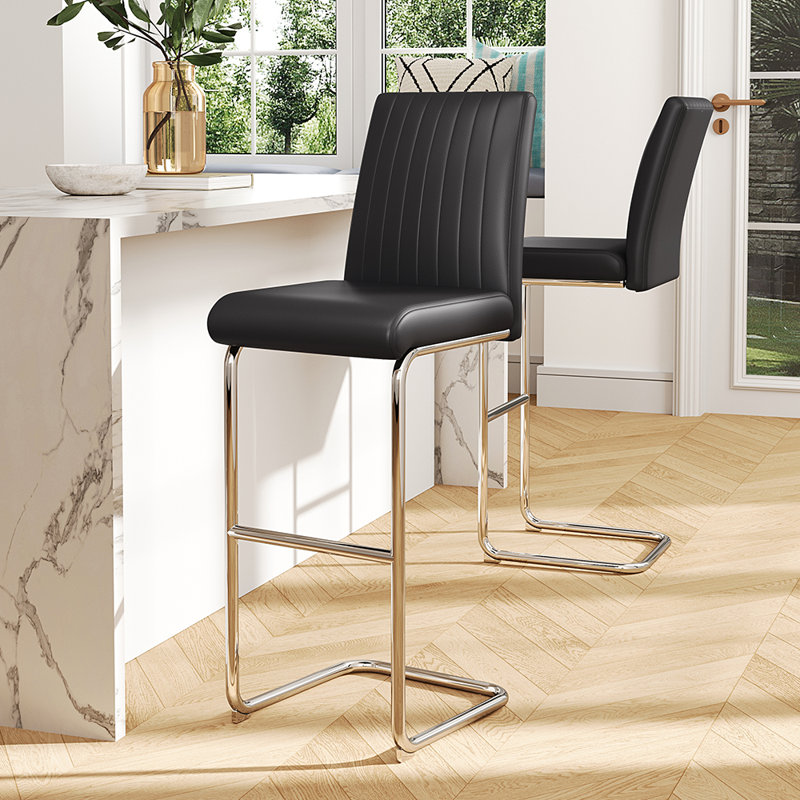 Bowne Faux Leather Breakfast Bar Chairs Upholstered Modern Chairs, Black