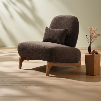 Fauteuil d'appoint moderne sans accoudoirs avec base en bois courbé, fauteuil de chambre rembourré en lin avec coussin lombaire, chaise longue à haut dossier pour le salon, la chambre à coucher et le coin lecture