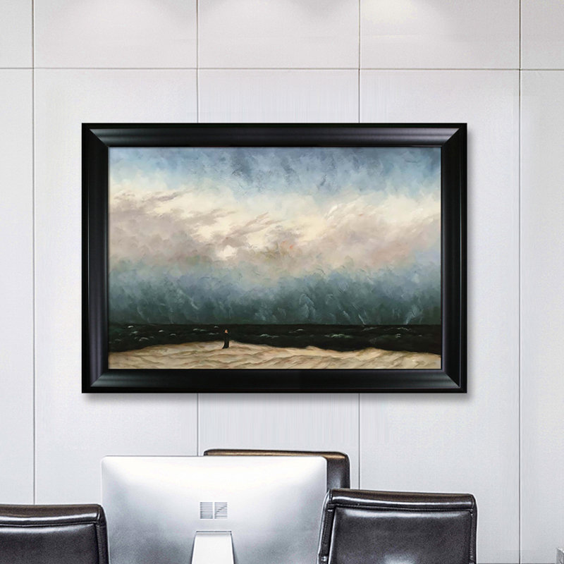 «The Monk by the Sea» par Caspar David Frederic - Reproduction d'art sur toile encadrée, Noir mat