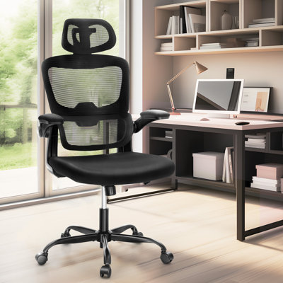 Chaise de bureau noire ergonomique avec soutien dynamique de la colonne vertébrale et appui-tête en filet 4D
