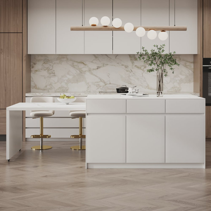 Cuisine de style moderne en pierre frittée de 81 à 112 po avec portes et tiroirs