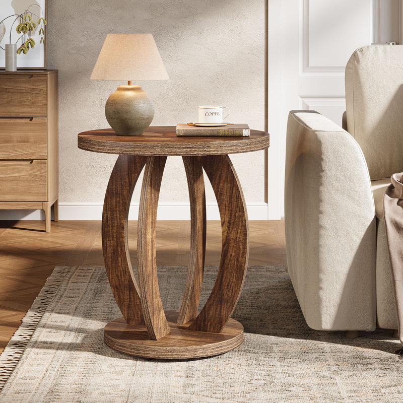 24-Inch Tall Round End Table, Set Of 2, Coffee Brown