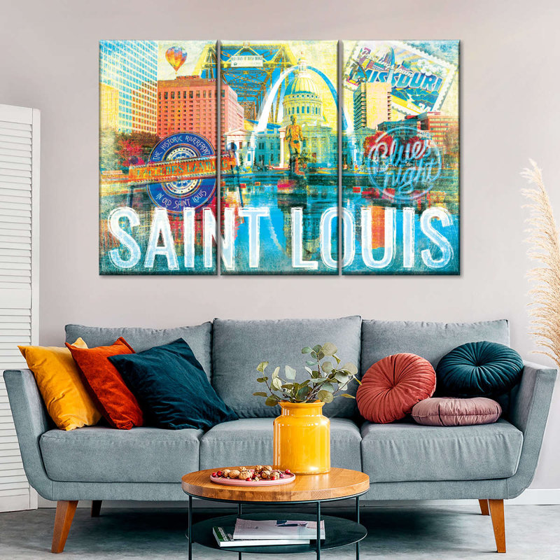 Ensemble de 3 pièces grunge sur toile Saint Louis City, H 24 po x l 38 po x P 1 po
