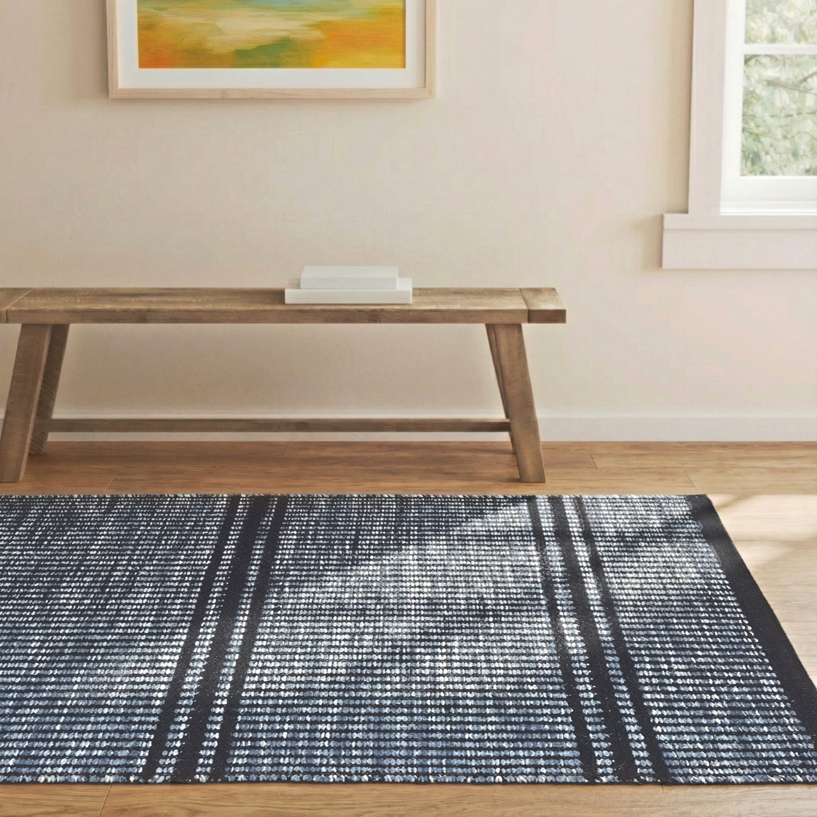 Malta Hand-Woven Striped Wool Rug, Rectangle 5' x 8', Navy