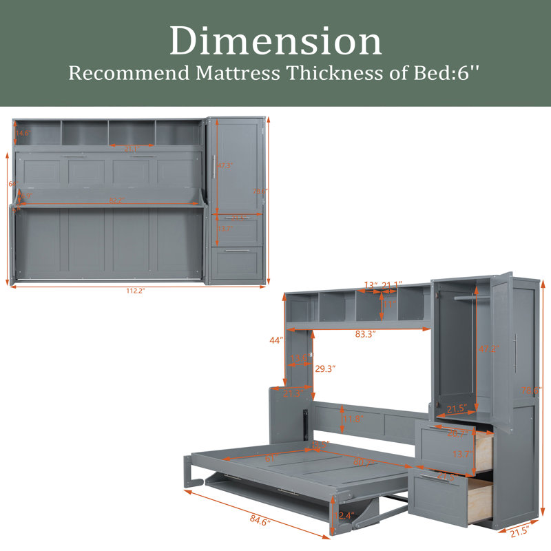 Pascalle Murphy Bed, Gray