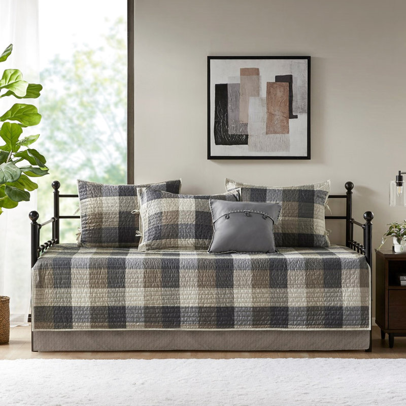 Housse de lit de jour à chevrons - 6 pièces avec housse de protection de 17 pouces, 15 taies décoratives, 3 taies décoratives et 1 coussin décoratif