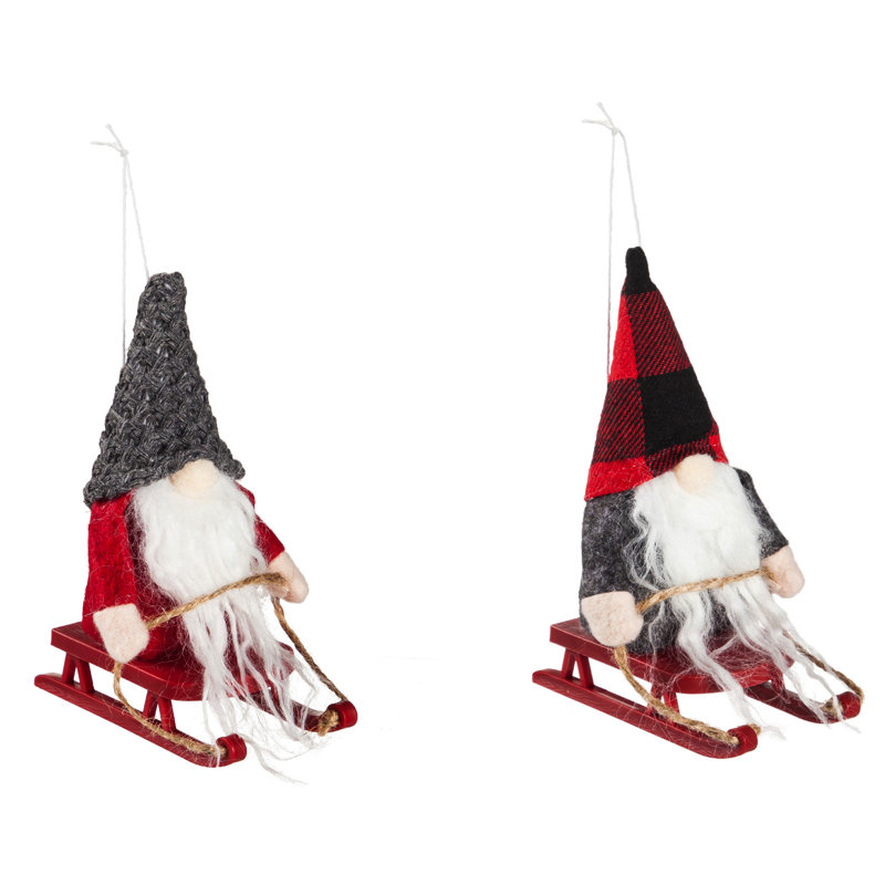 Ensemble de 2 figurines gnome sur traîneau à suspendre 2 pièces