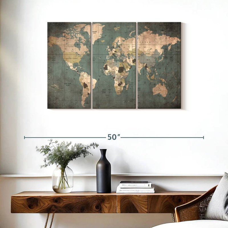 Ensemble de 3 pièces de carte sur toile, H 38 po x l 24 po x P 1,25 po