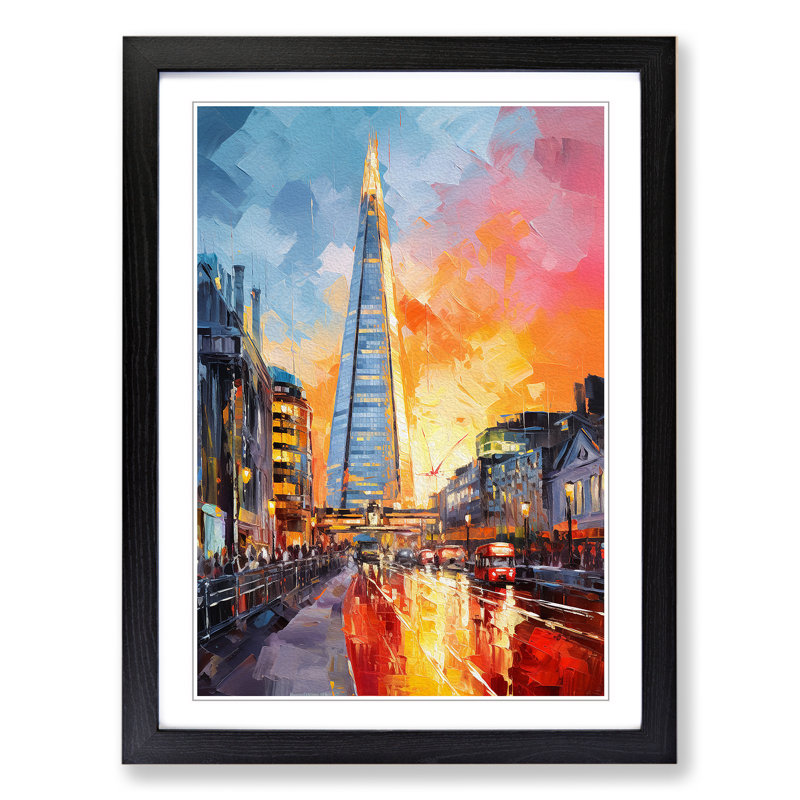 The Shard Action Painting No.2 - Single Picture Frame Print on Wood, 46cm H x 34cm W, Black Framed