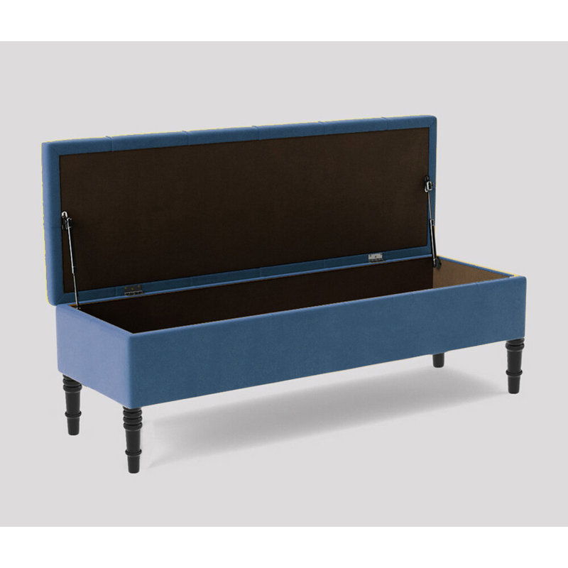 Alyana Wide Tufted Rectangle Ottoman Storage Bench - Upholstery Velvet Shoe Bench with Turned Wooden Legs, Duck Egg