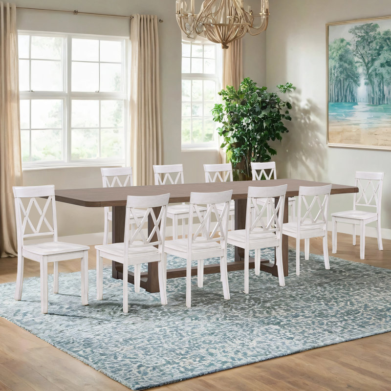 Brookner Wood Cross-Back Dining Chairs, Antique White, 10