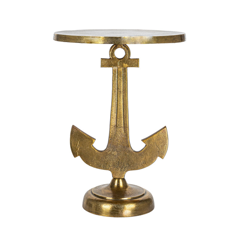 Round Nautical Accent Table With Anchor Base In Cast Iron