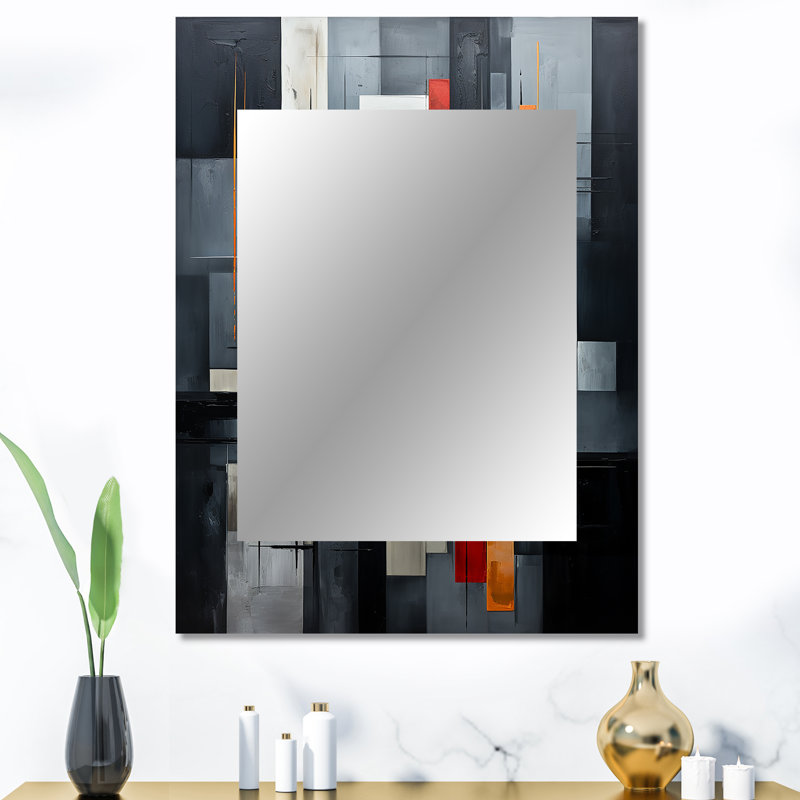 Onyx Opulence Vector I - miroir de formes abstraites uniques, grand miroir mural noir, impression d'art en métal