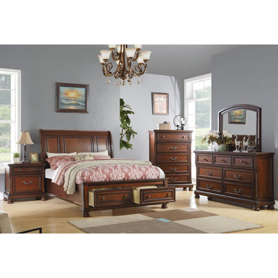 Traditional Style 1pc Dresser 3 Small Drawers 4 Large Drawers Bun Feet Pull Handles Round Knobs Cherry Finish Bedroom Furniture