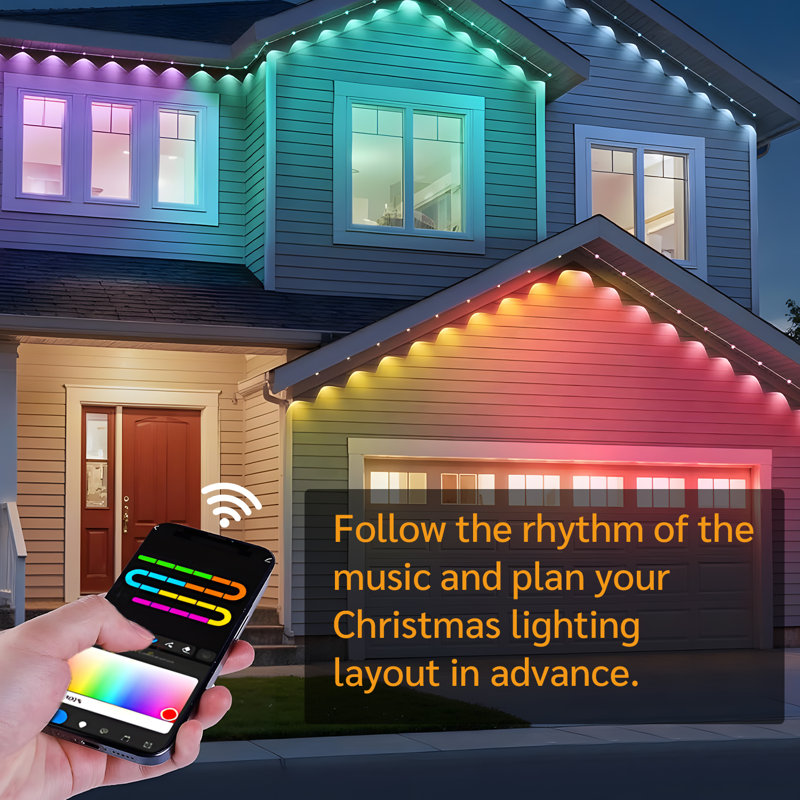 200ft Permanent Outdoor Eaves Lights, Smart Waterproof RGB IC Roof Lighting with Remote & App Control, Perfect for Holiday