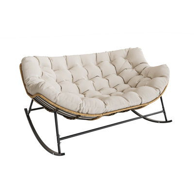 Weixel Modern 2-Person PE Wicker Egg Rocking Chair, 650 lb Weight Capacity & Thick Cushion