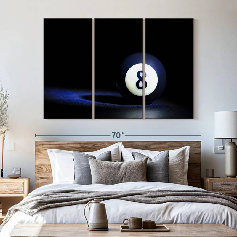 «8 Ball», 3 pièces sur toile, H 42 po x l 65 po x P 1,25 po