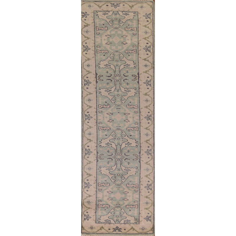 Tapis de couloir oriental vert Oushak 3 x 10