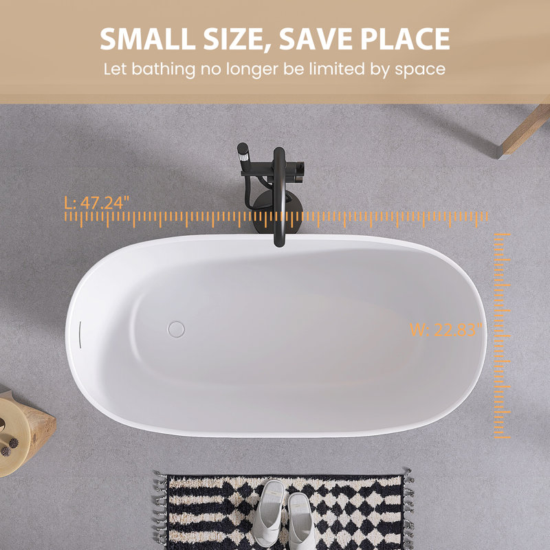 47'' Freestanding Soaking Solid Surface Bathtub In White