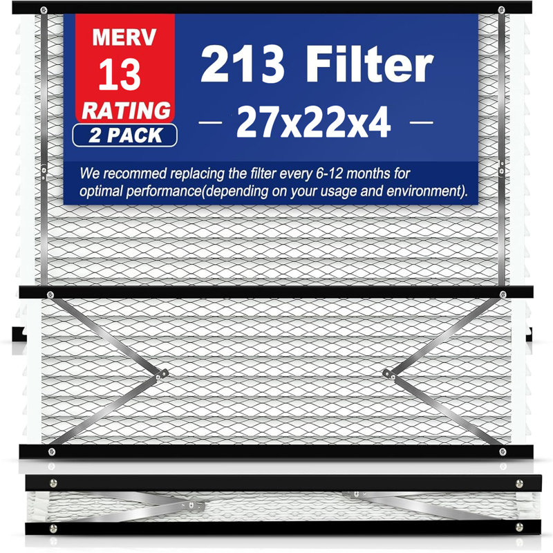 Ensemble de 2 filtres de remplacement AprilAire 213, fournaise MERV 13 CVC 27 x 22 x 4 po, élimination des odeurs de carbone, support en métal pliable pour Space Gard 2200