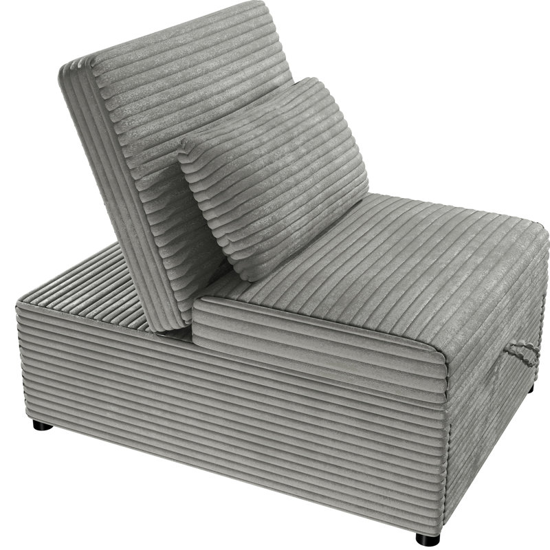 Canapé-lit convertible avec siège et coussin inclus en velours côtelé, Fumée