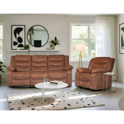 Suede 2-Piece Manual Reclining Living Room Sets with Drop-Down Table & Cup Holders