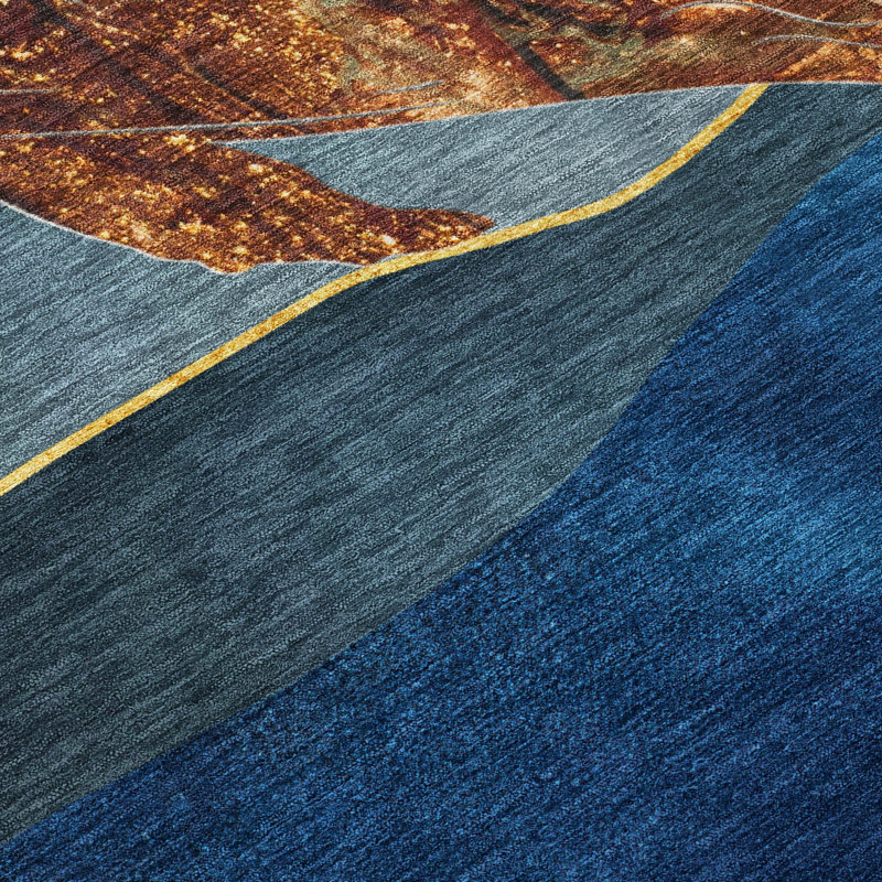 Tapis bleu intérieur / extérieur lavable à la machine Xhevrie, Rectangle 1 pi 8 po x 2 pi 6 po