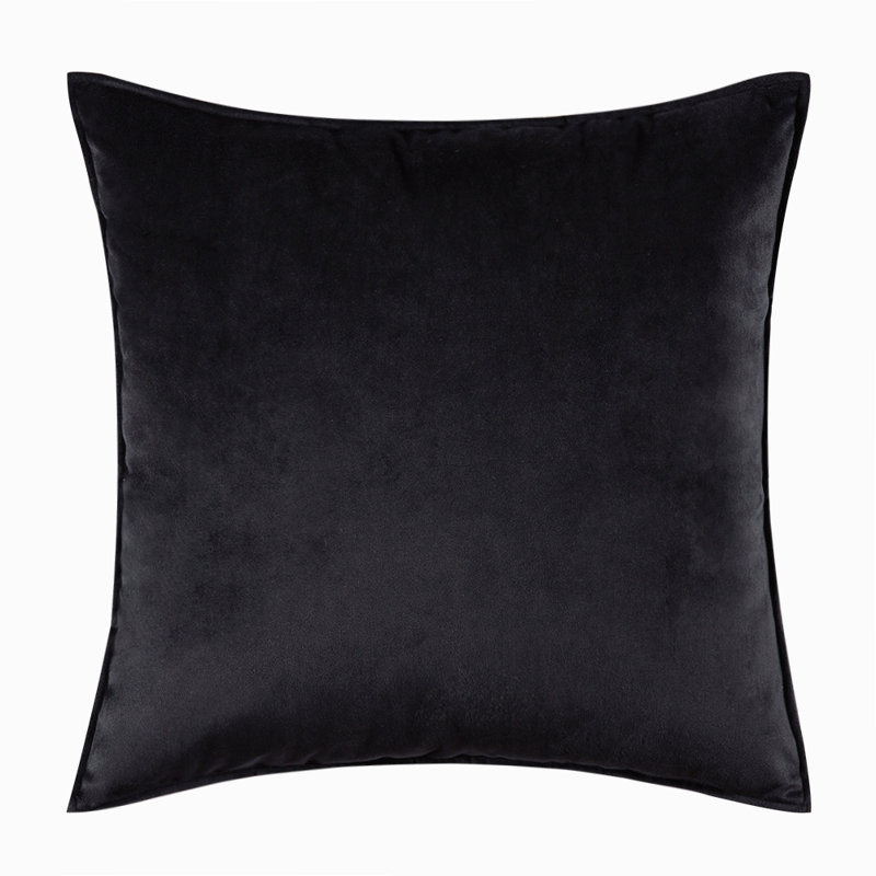  Square Velvet Pillow Cover & Insert, Black, 22"H x 22"W