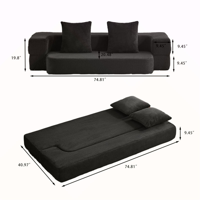 Canapé modulaire rabattable en mousse Ebern Designs, Noir