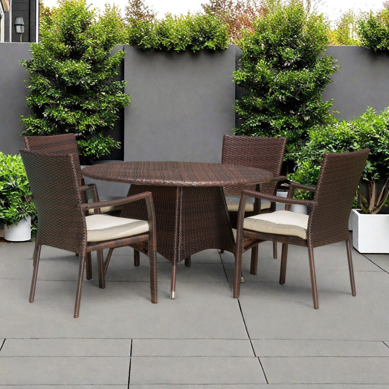 Arturas 4 - Person Wicker Patio Dining Set with Round Table, Brown