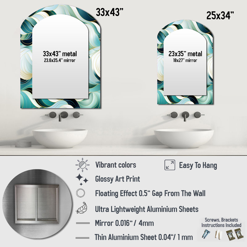 Miroir mural Coastal Emerald and White, 34 po x 25 po