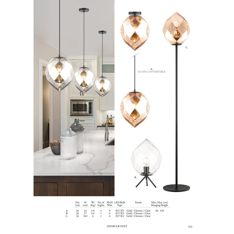 Chun 163cm Black Traditional Floor Lamp, Clear