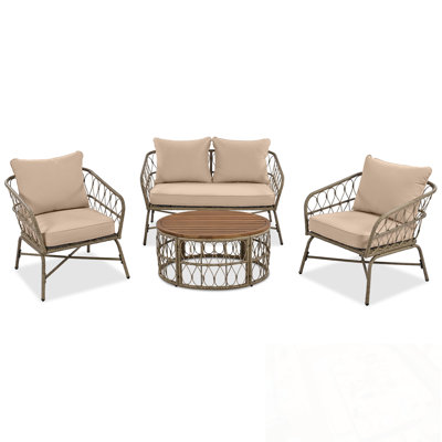 Ensemble de canapé d'extérieur 4 pièces avec table ronde et coussin moelleux